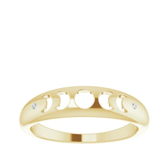 yellow gold openwork moon phases ring with two diamond accents