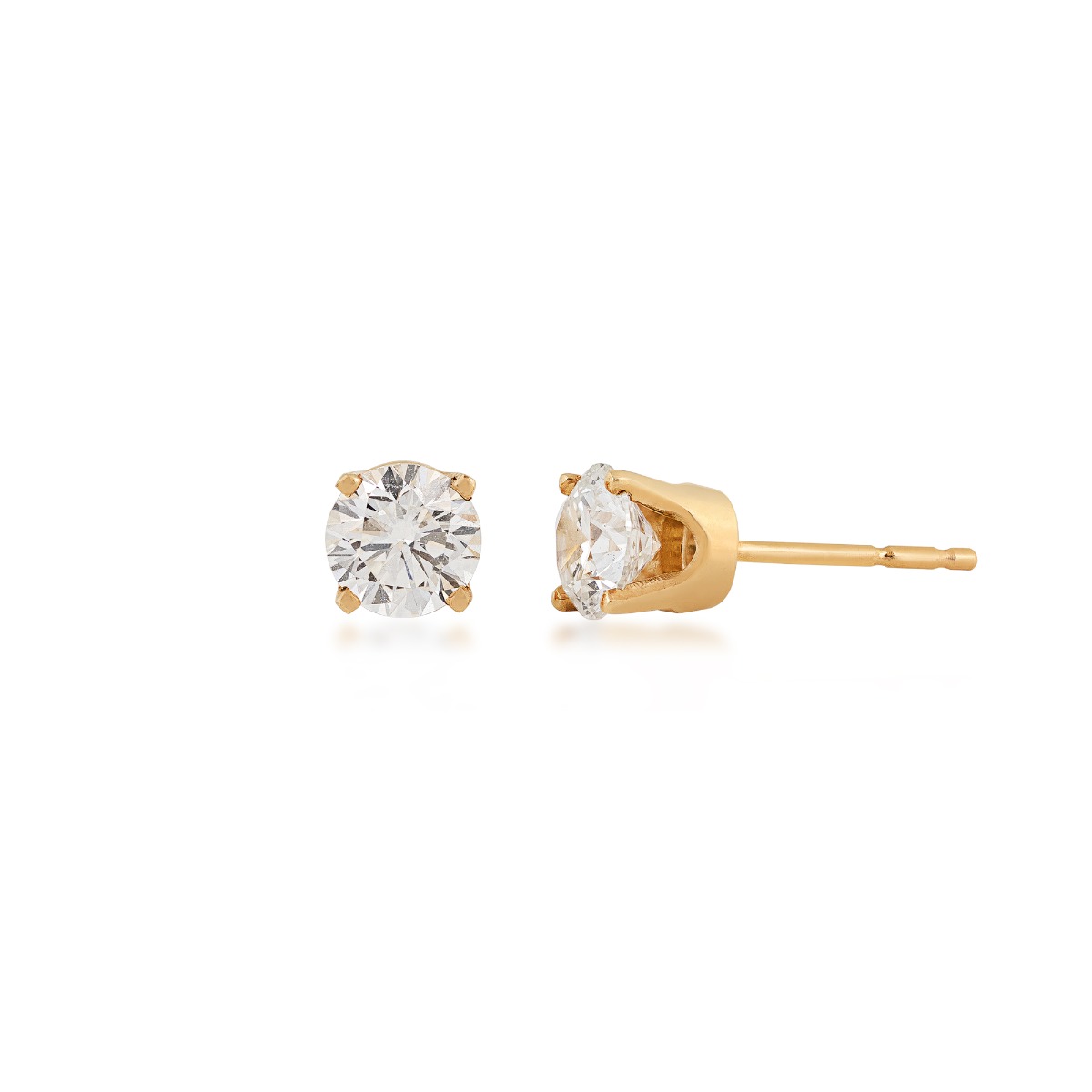yellow gold round diamond stud earrings