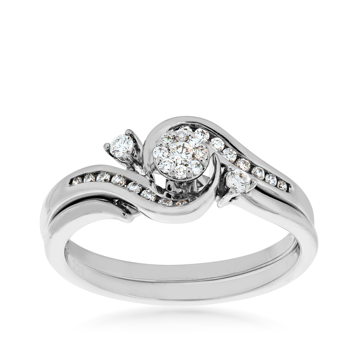 white gold round cluster diamond wedding set