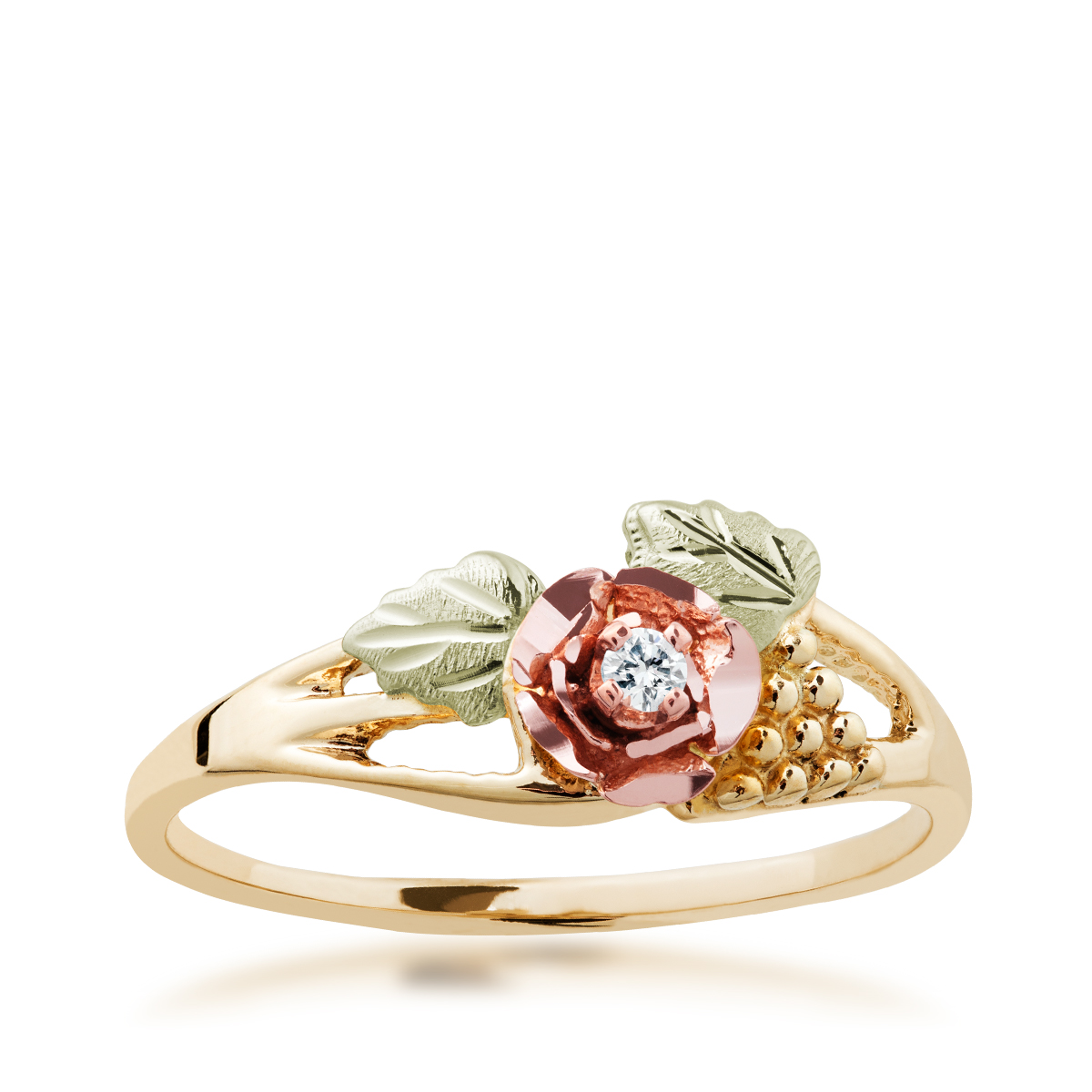 10K yellow gold Black Hills Gold diamond accent rose & grape ring