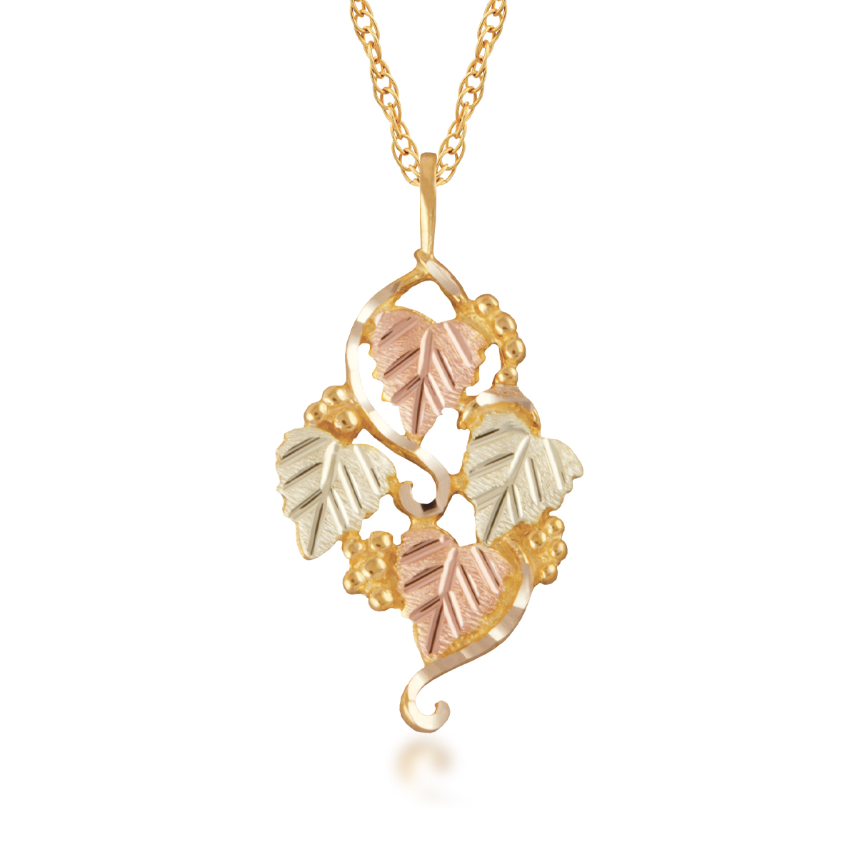 10K yellow gold Black Hills Gold leaf grapevine pendant