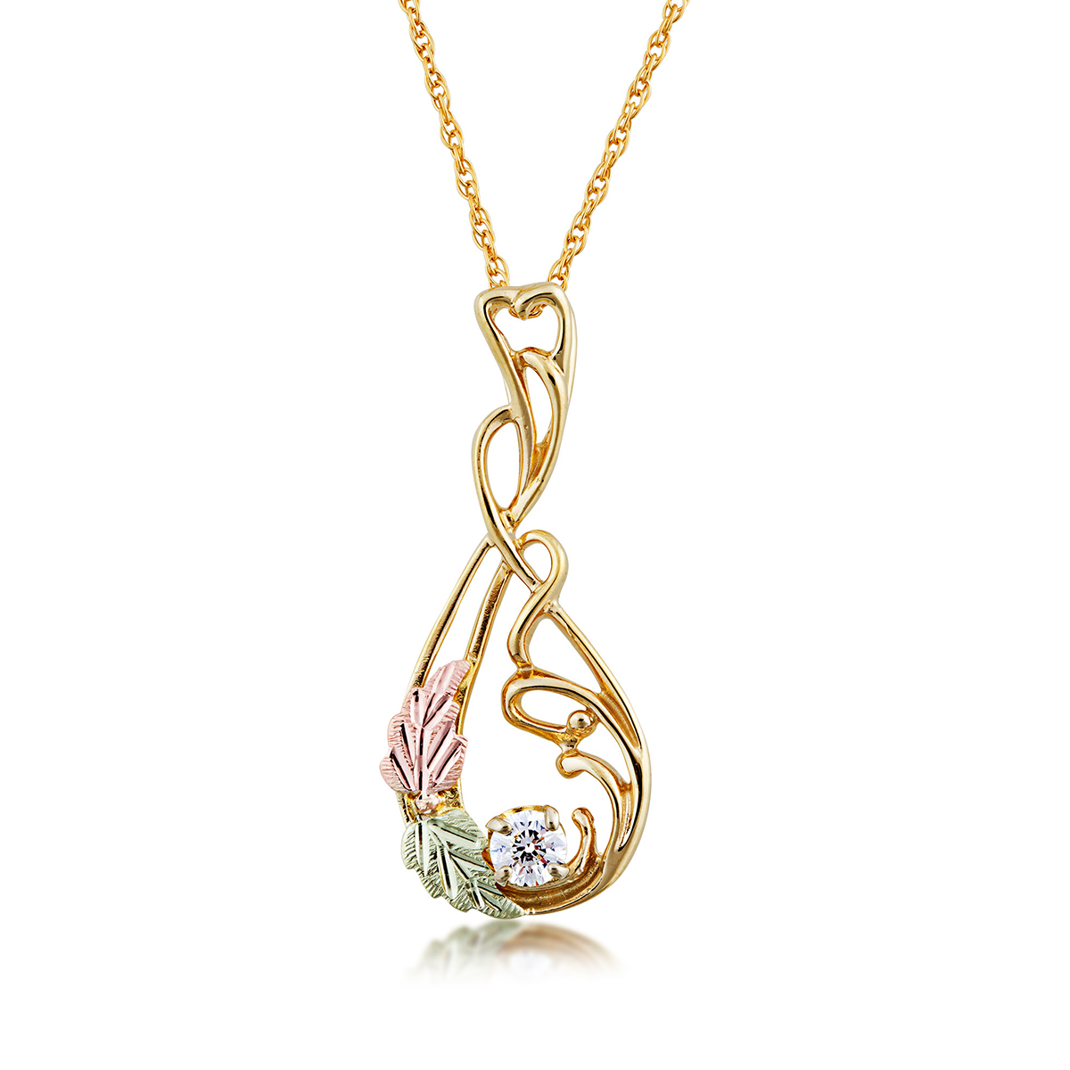 10K yellow gold Black Hills Gold 1/4 ct. tw. Noventa round diamond teardrop pendant