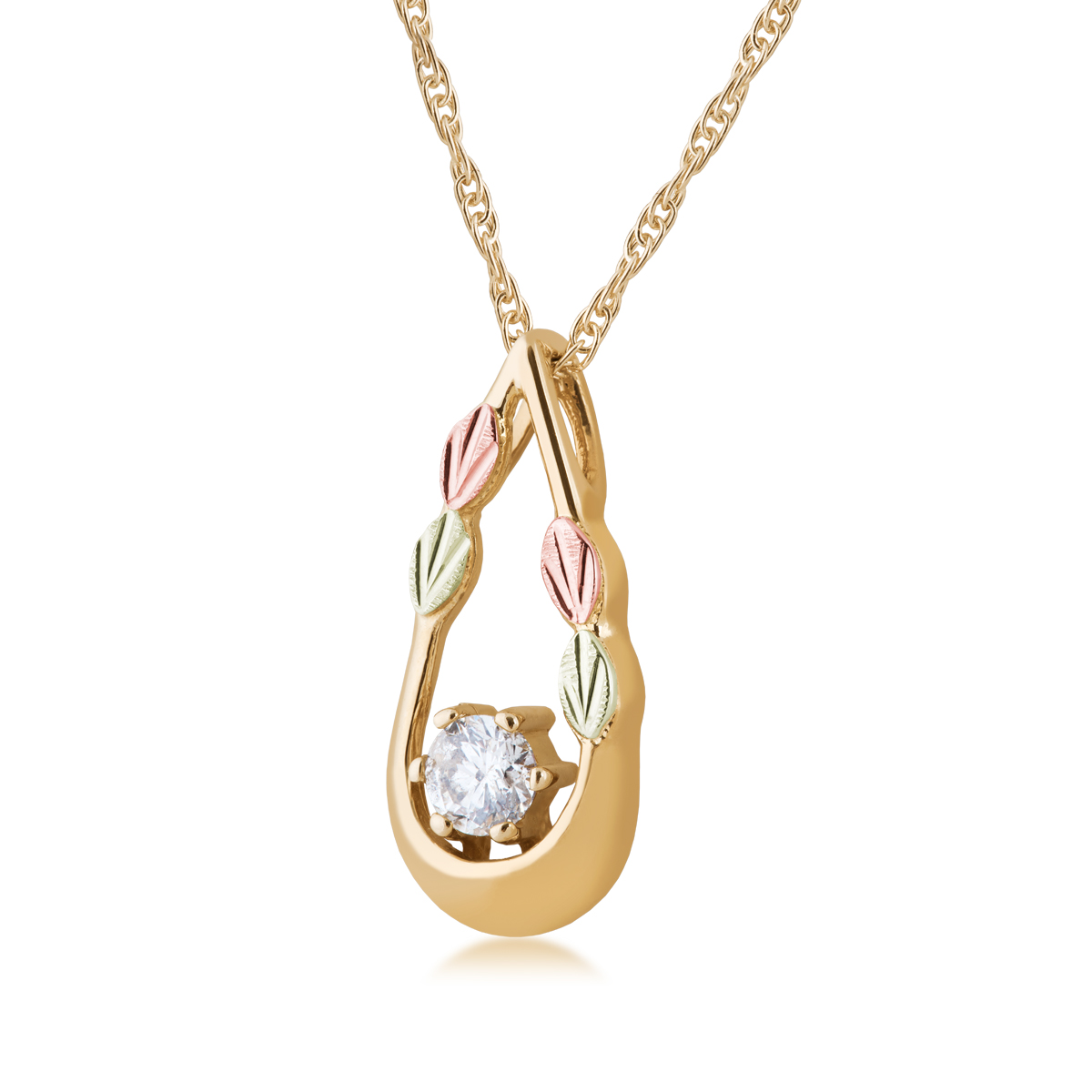10K yellow gold Black Hills Gold 1/3 ct. tw. Noventa round diamond teardrop pendant