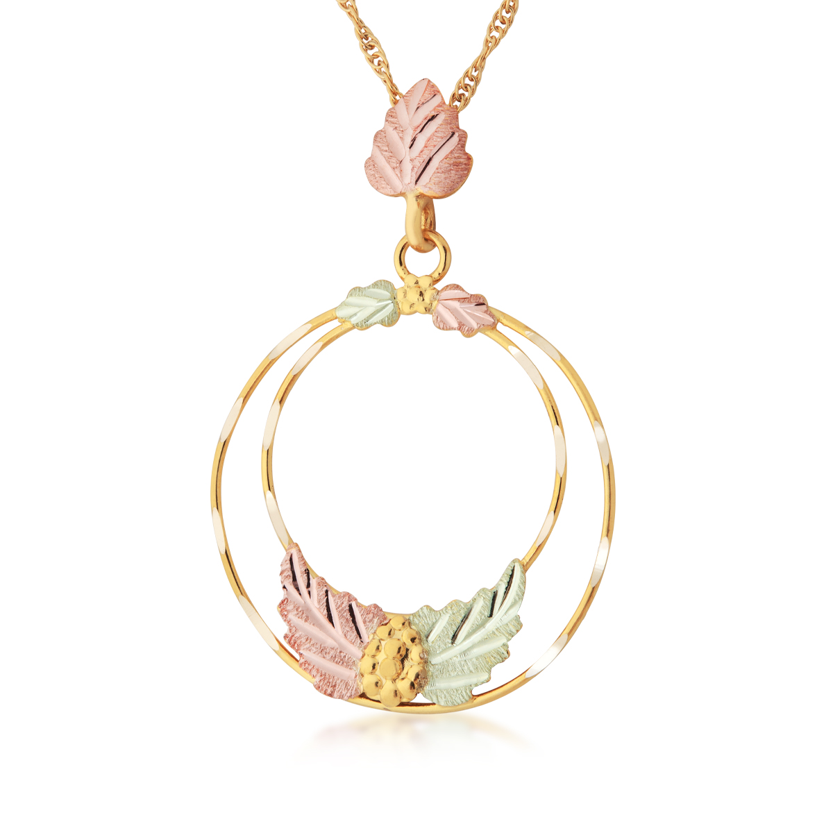 10K yellow gold Black Hills Gold large dangle double circle pendant