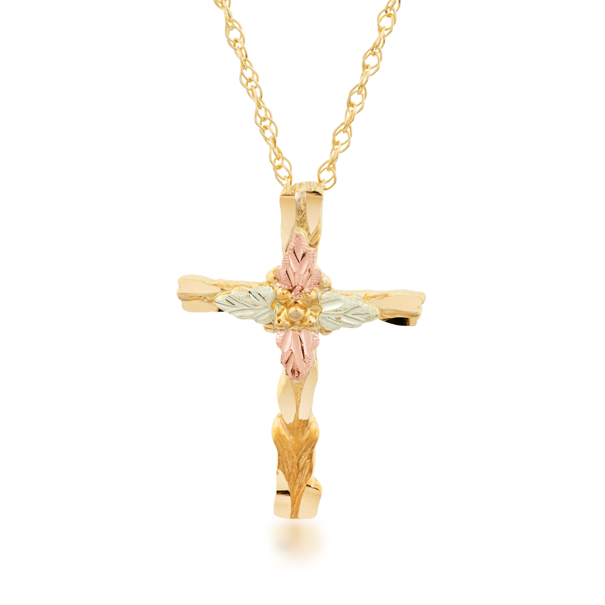 10K yellow gold Black Hills Gold carved cross pendant