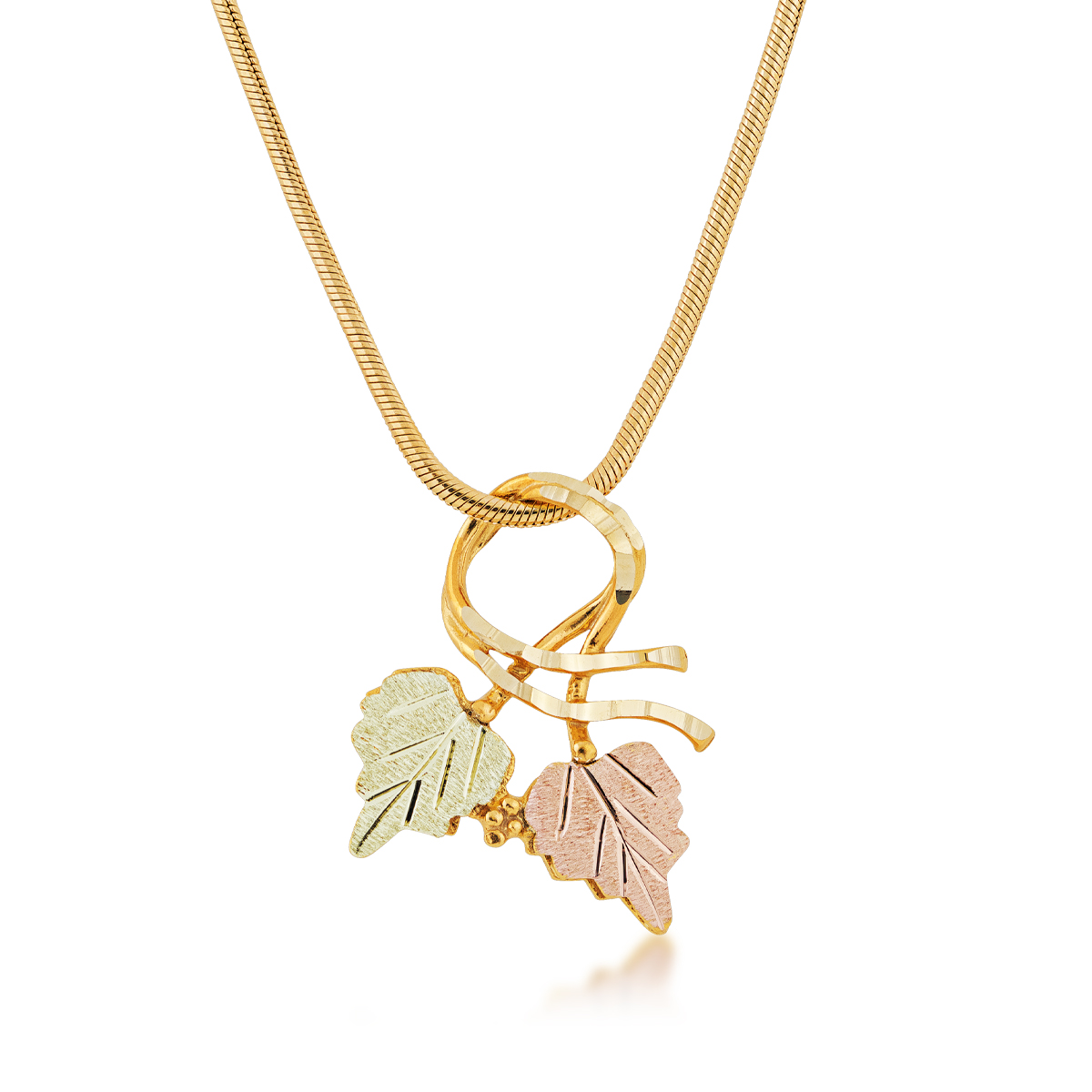 10K yellow gold Black Hills Gold double leaf and vine slide pendant