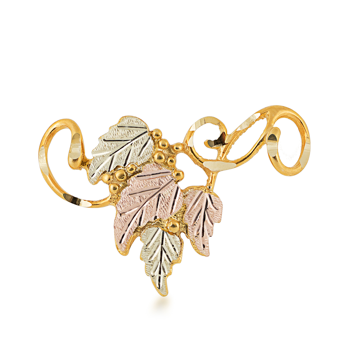 10K yellow gold Black Hills Gold grapevine and leaf cluster slide pendant