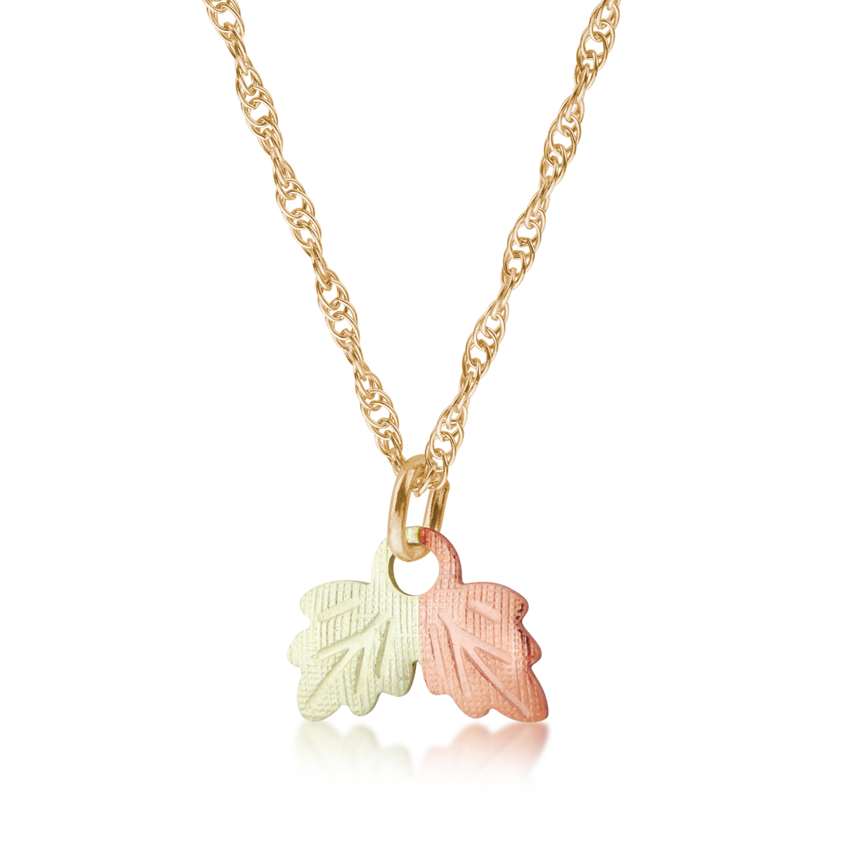 Black Hills Gold 10K yellow gold double leaf pendant