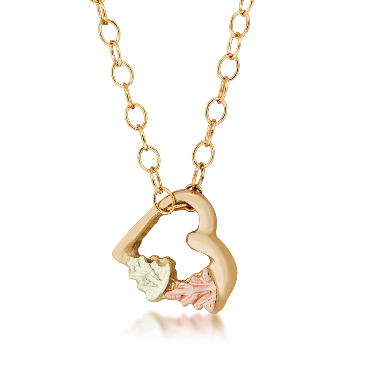 10K yellow gold Black Hills Gold double leaf heart pendant