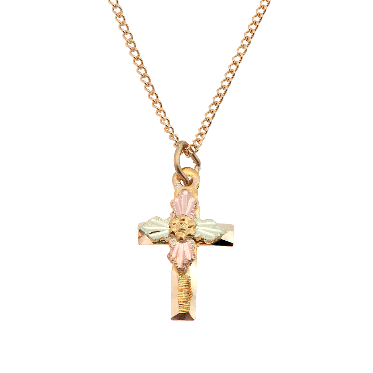 10K yellow gold Black Hills Gold children's cross pendant with grape cluster center