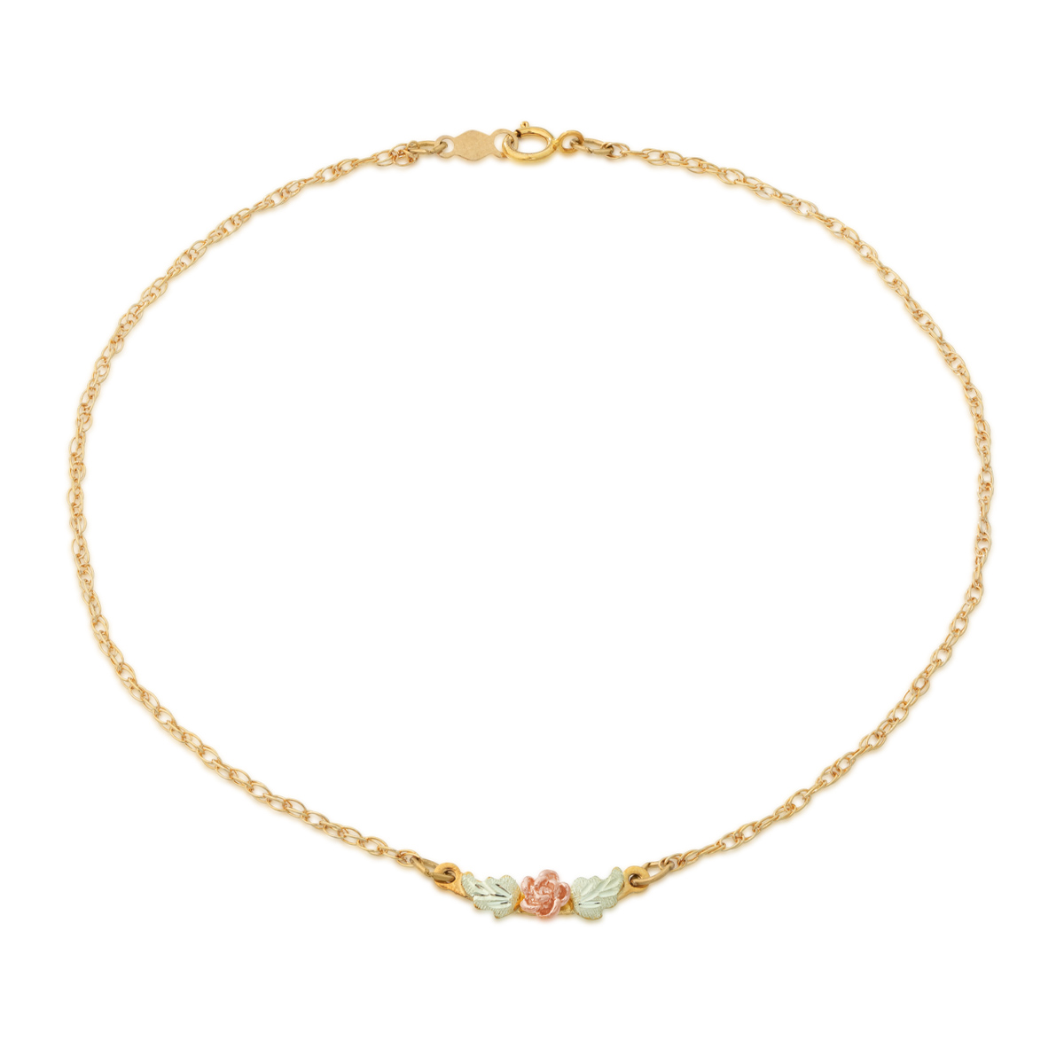 10K yellow gold Black Hills Gold 9 inch rose anklet