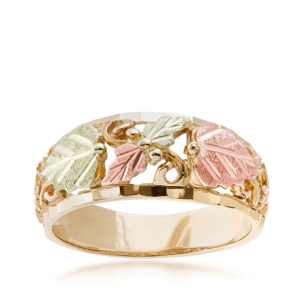 10K yellow gold Black Hills Gold diamond cut open grapevine and leaf wedding band