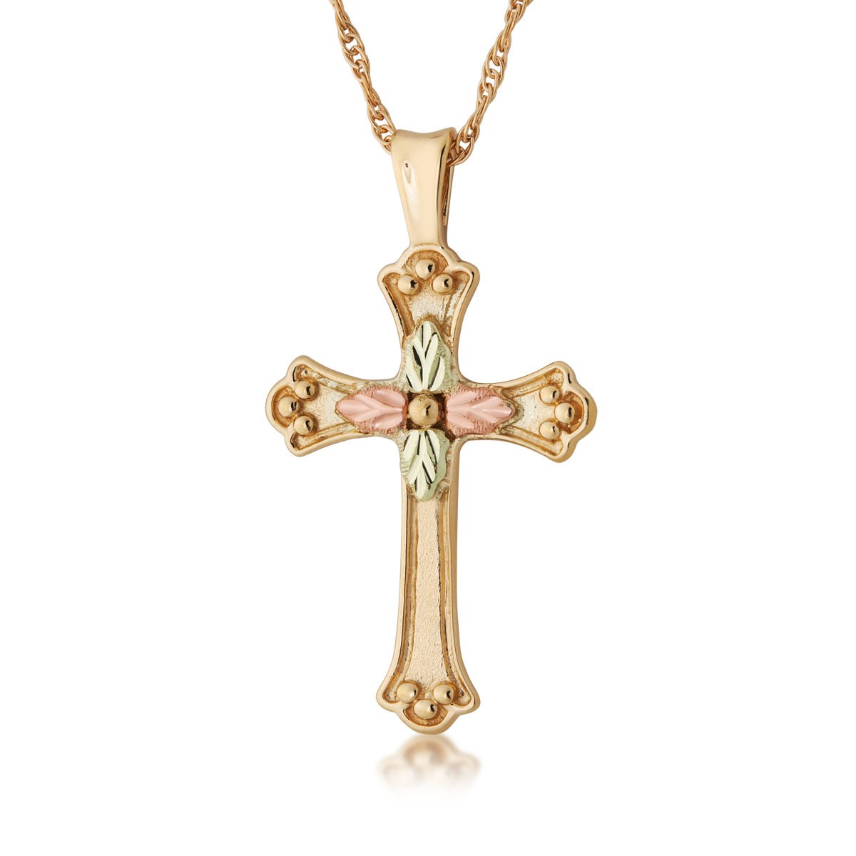 10K yellow gold Black Hills Gold flared cross pendant