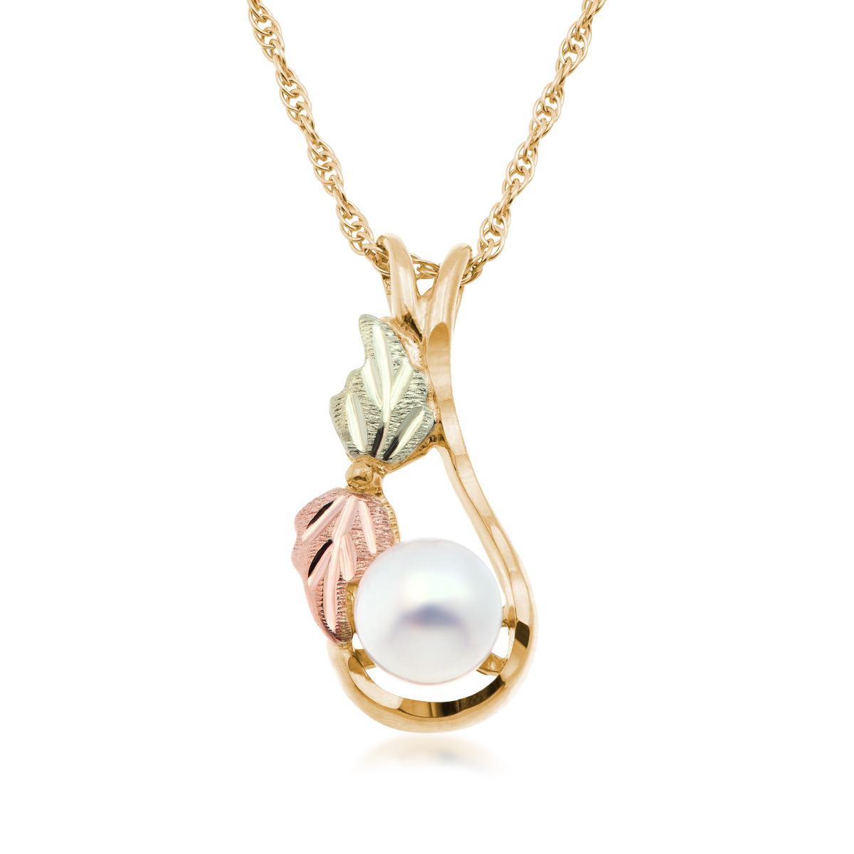 10K yellow gold Black Hills Gold cultured freshwater pearl teardrop pendant