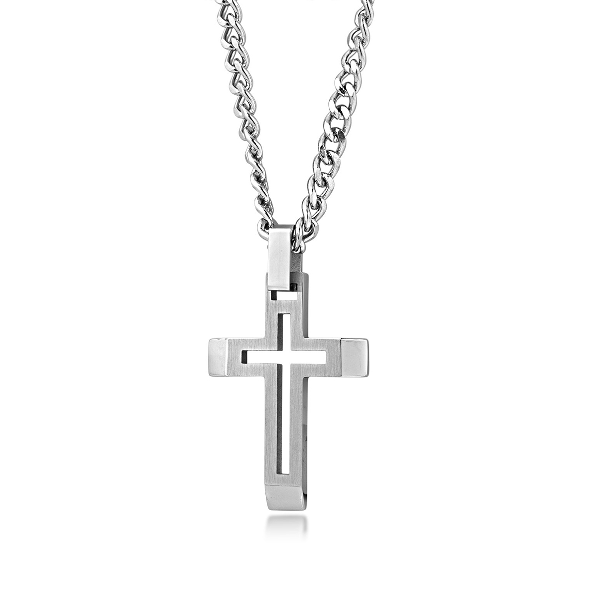 stainless steel cutout cross pendant