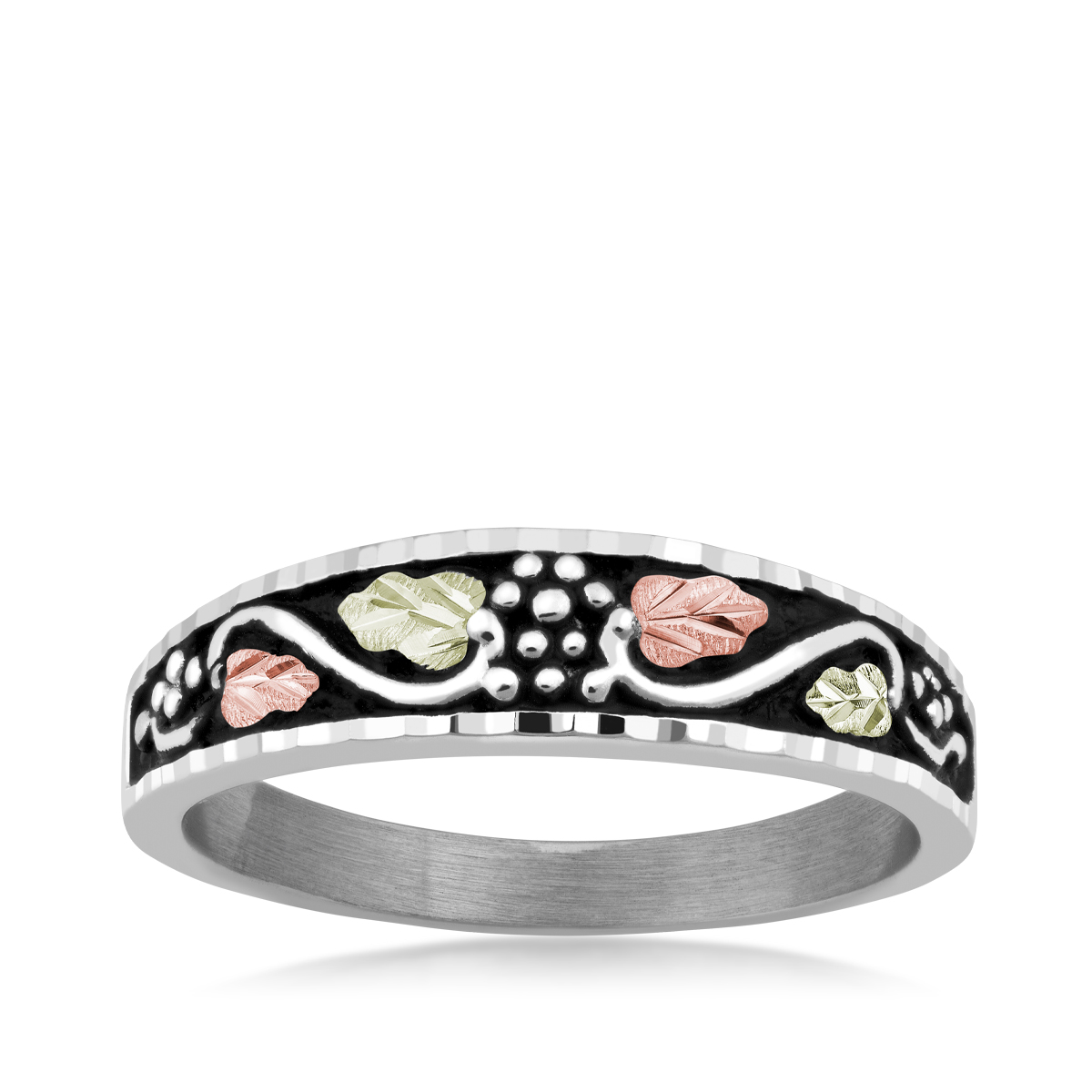 Sterling silver Black Hills Gold antiqued grapevine and leaf men's ring