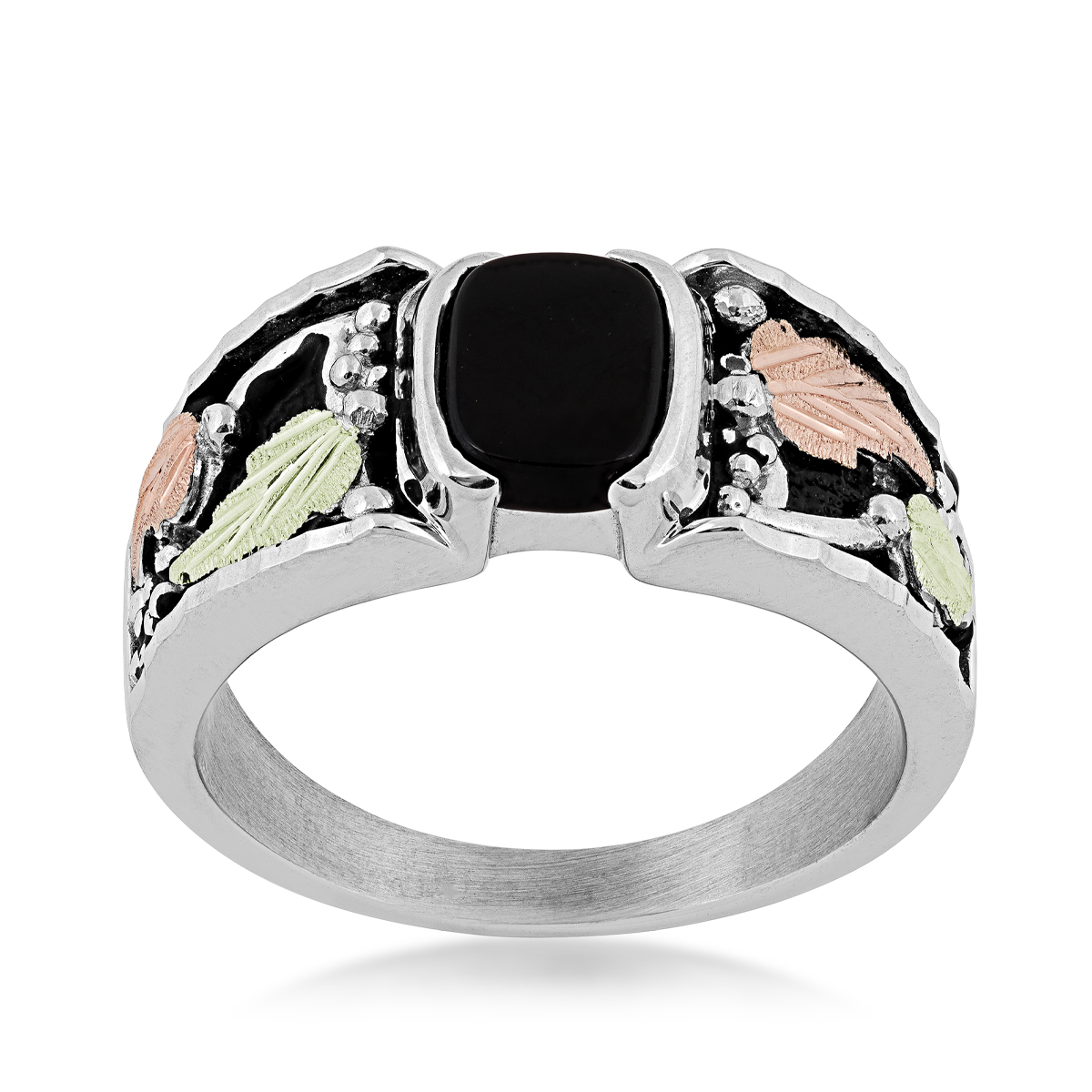 sterling silver Black Hills Gold men's onyx antiqued ring