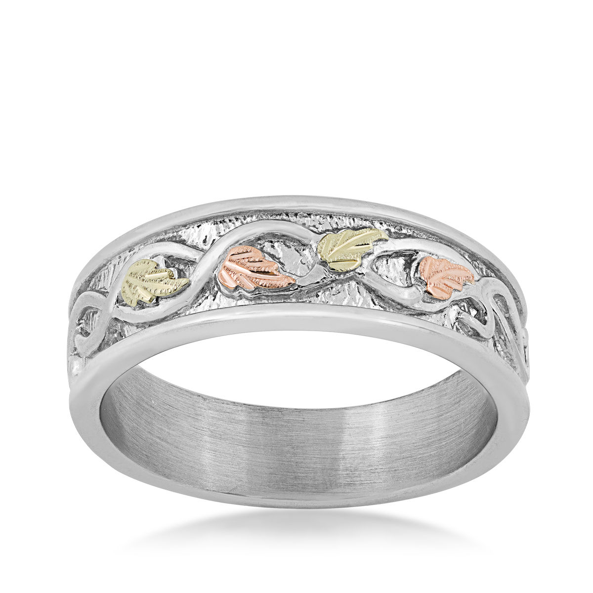 sterling silver Black Hills Gold men's twisted vine and leaf ring