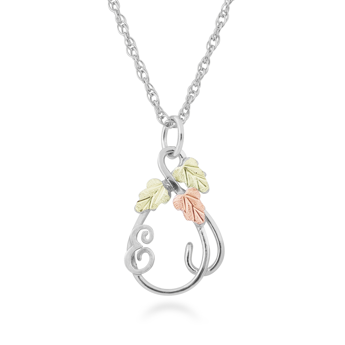 sterling silver Black Hills Gold initial letter E and vine pendant