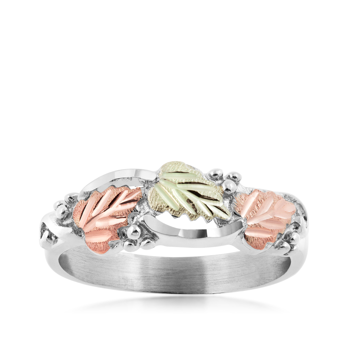 sterling silver Black Hills Gold diamond cut grape and leaf ring