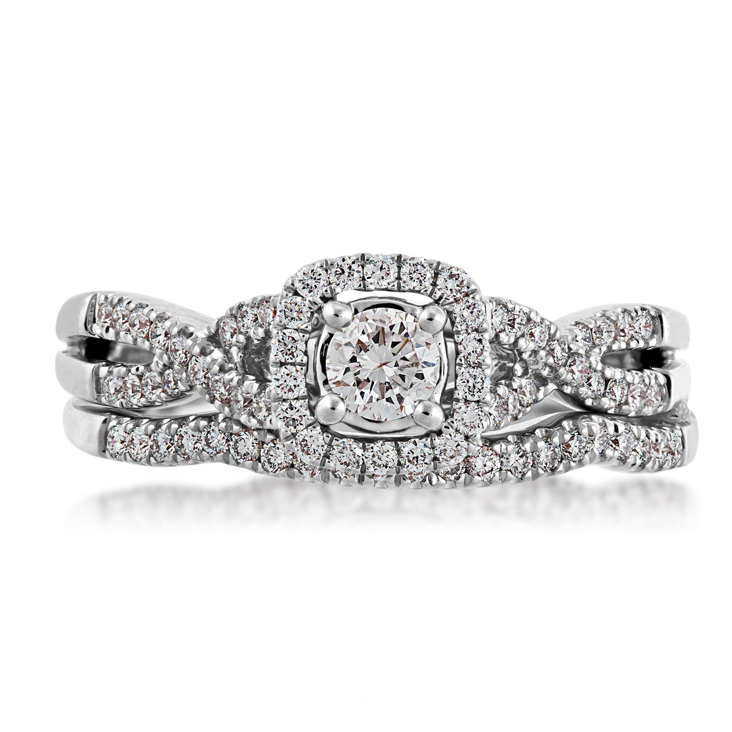 True Promise 5/8 ct. tw. Round Brilliant Diamond Halo Twist Wedding Set in 10K White Gold