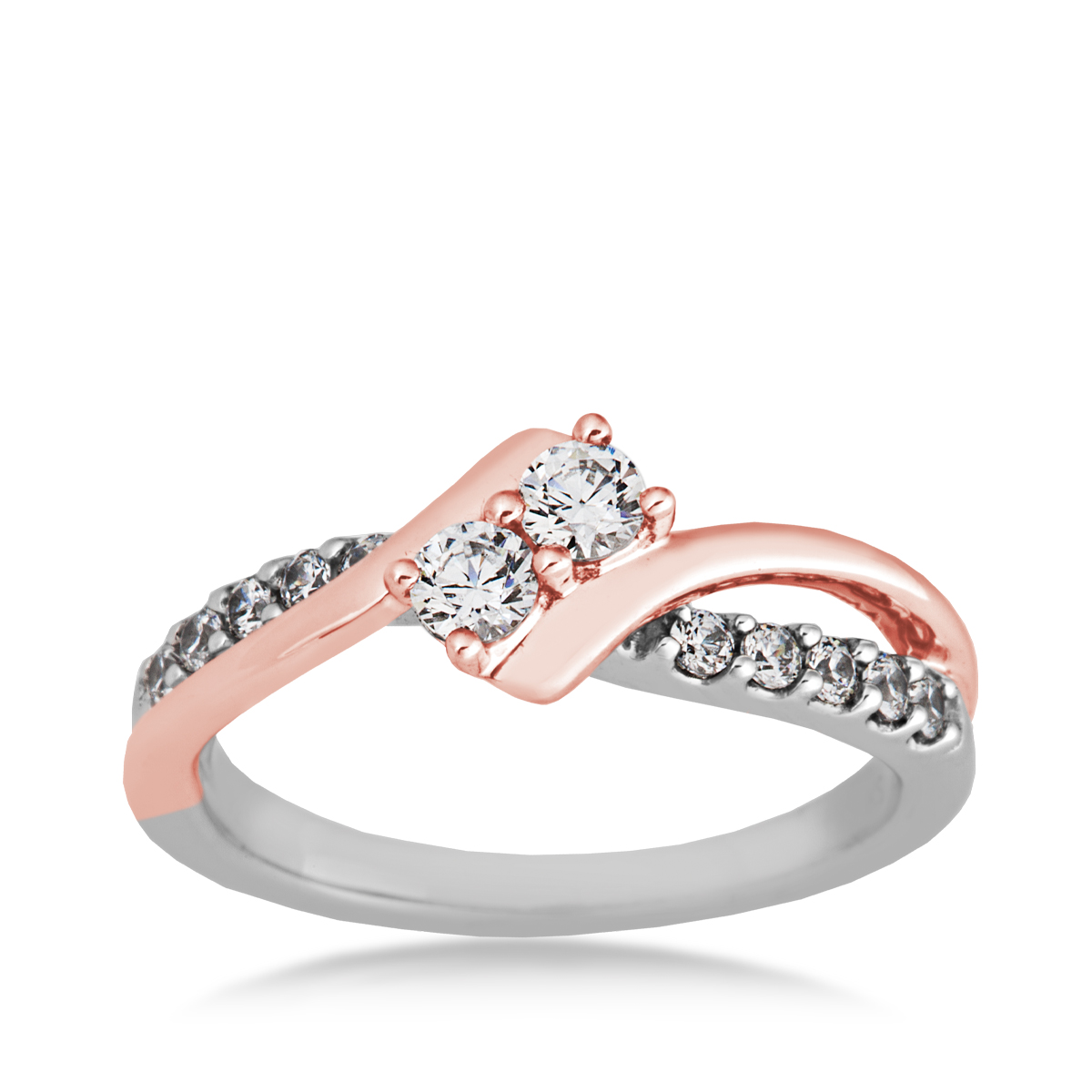 white and pink gold diamond two-stone ring