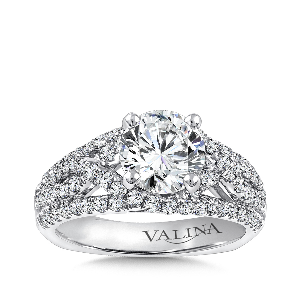 14K white gold 7/8 ct. tw. diamond crossover Valina round semi-mount engagement ring