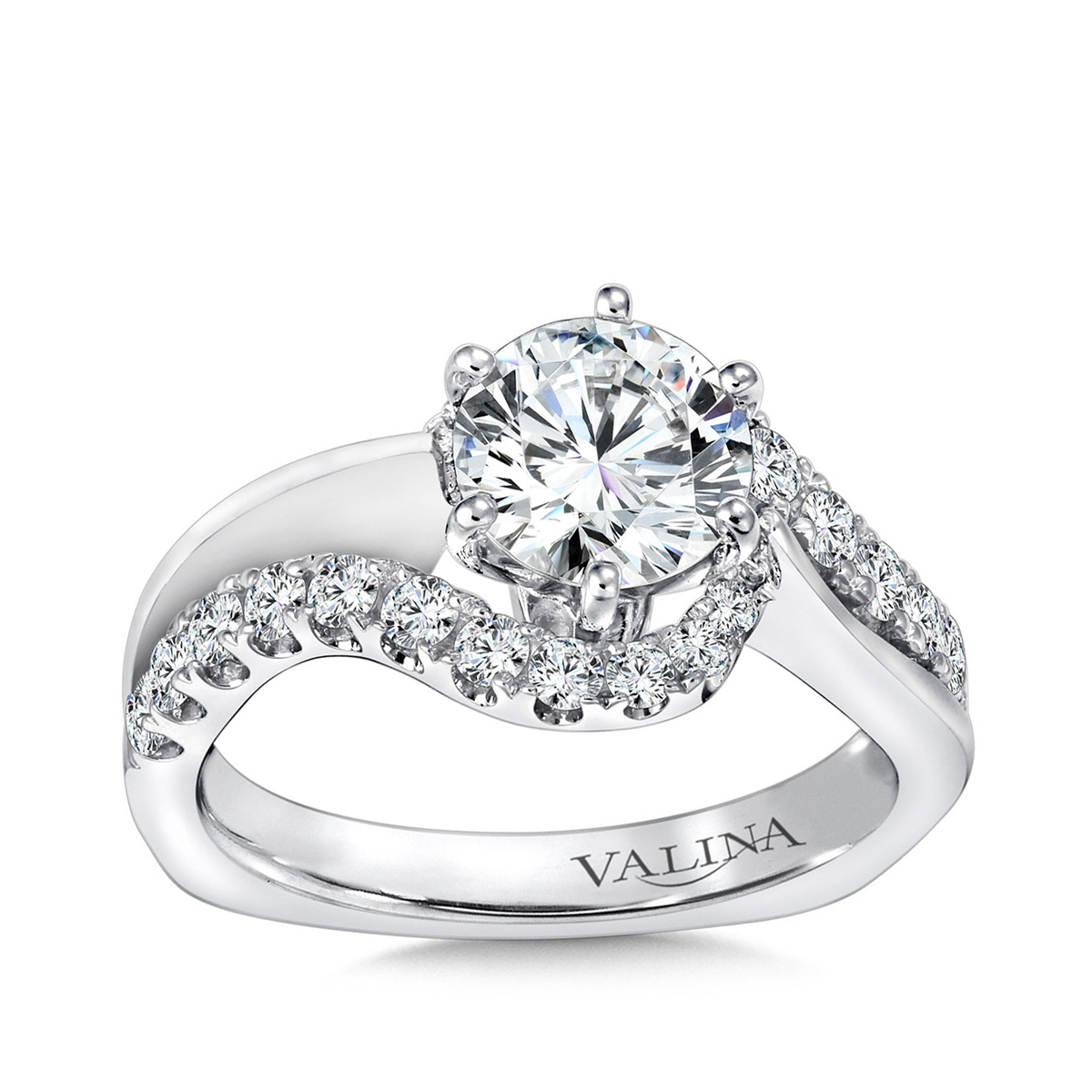 14K white gold 1/2 ct. tw. diamond round semi-mount bypass engagement ring