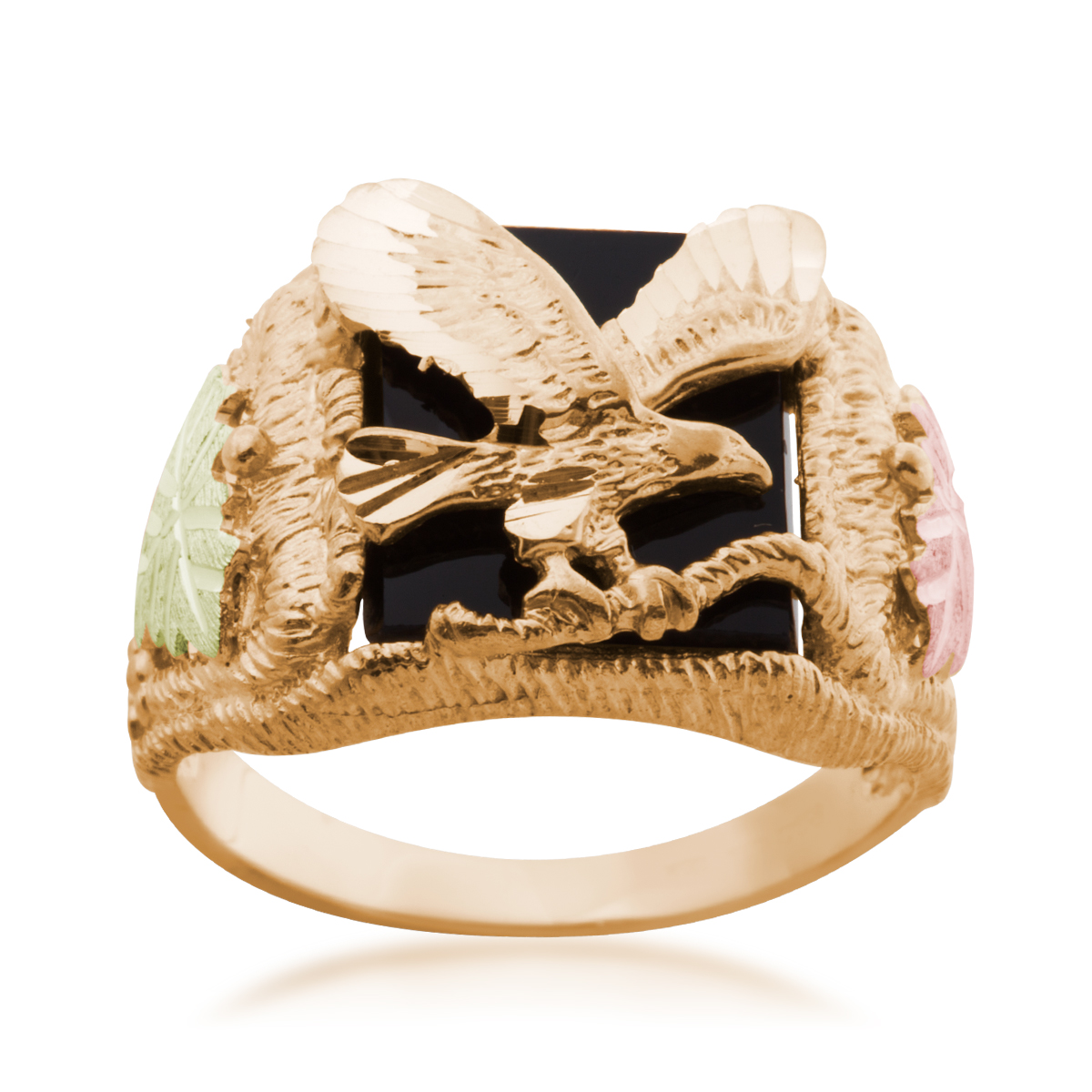 Black Hills Gold Men's Rectangle Onyx Eagle Ring in 10K Yellow Gold