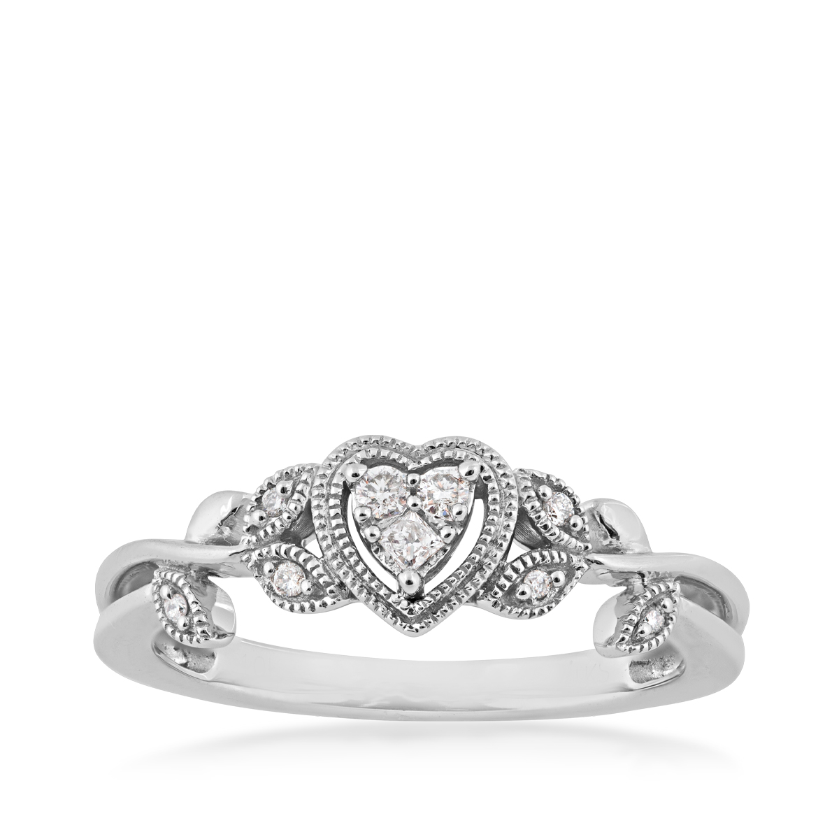 diamond heart white gold promise ring
