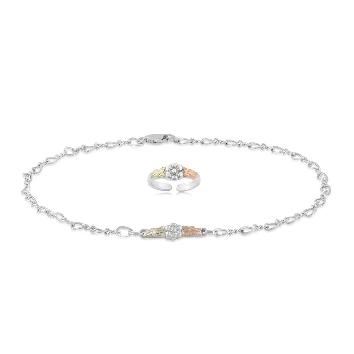 sterling silver Black Hills Gold toe ring and ankle bracelet set