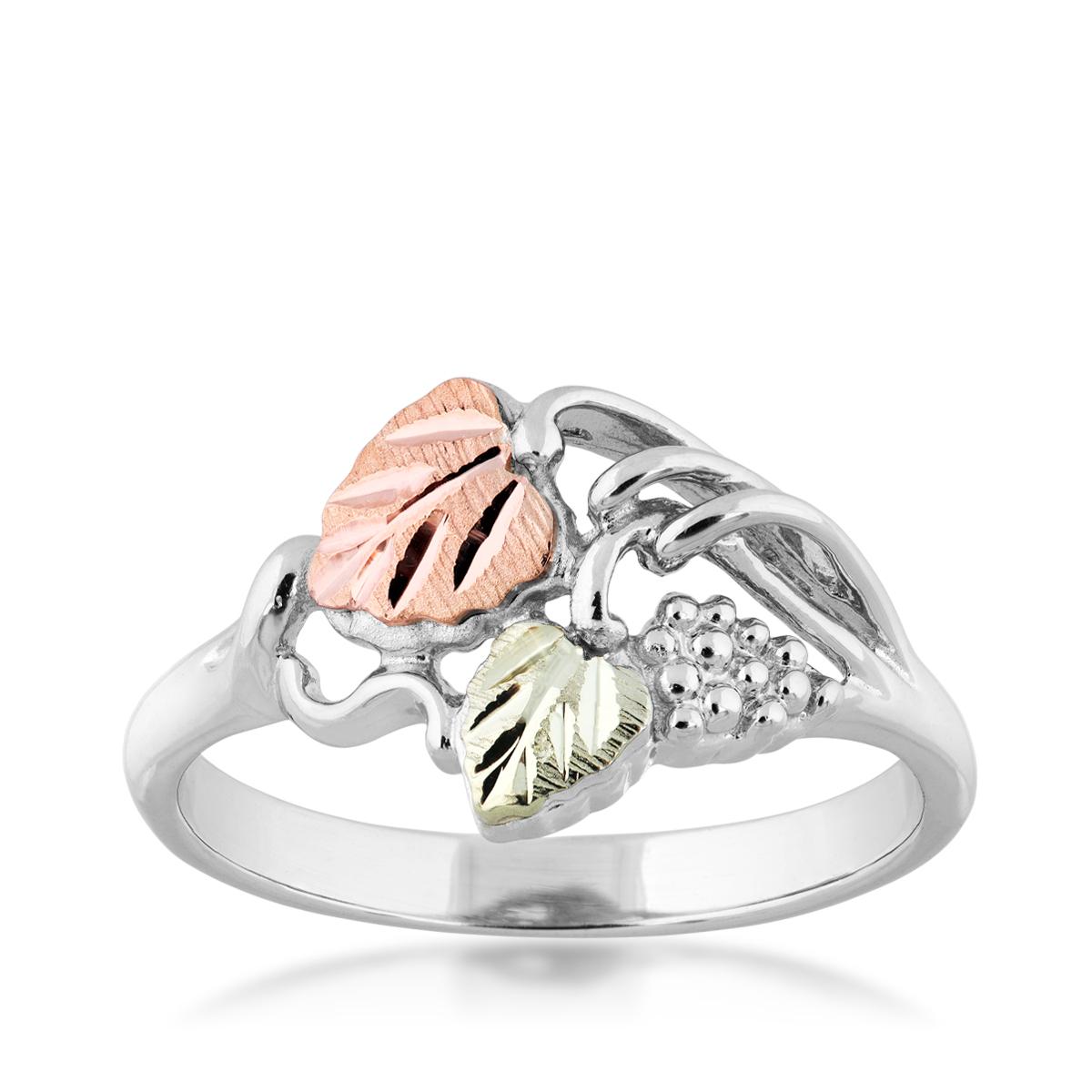 sterling silver Black Hills Gold grapevine and leaf ring