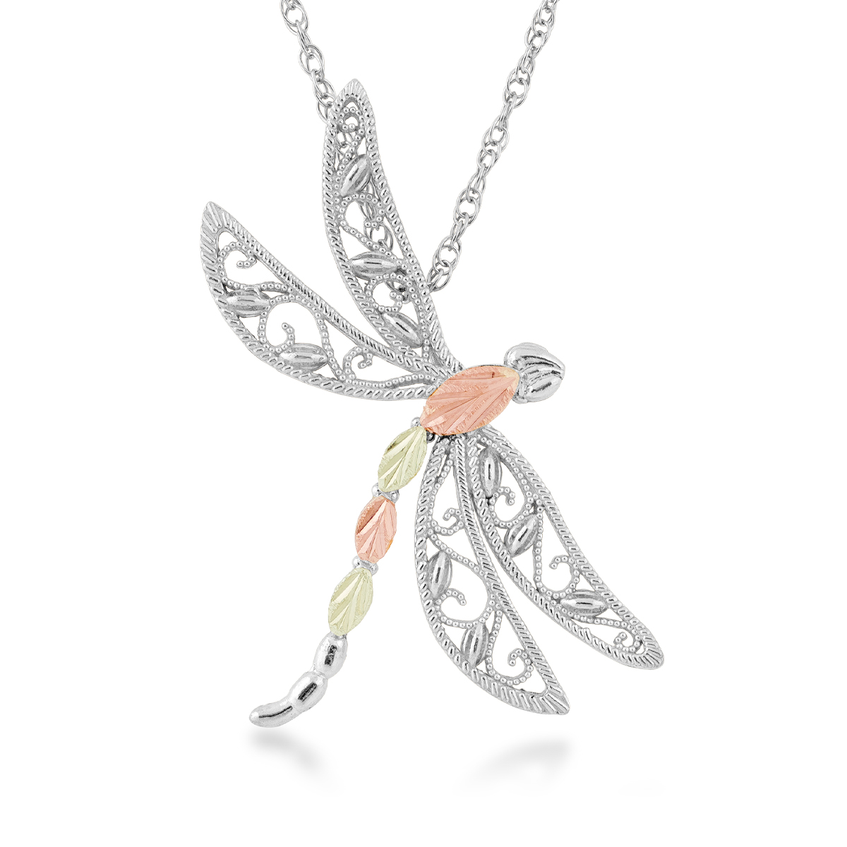 sterling silver Black Hills Gold large Milgrain dragonfly pendant 