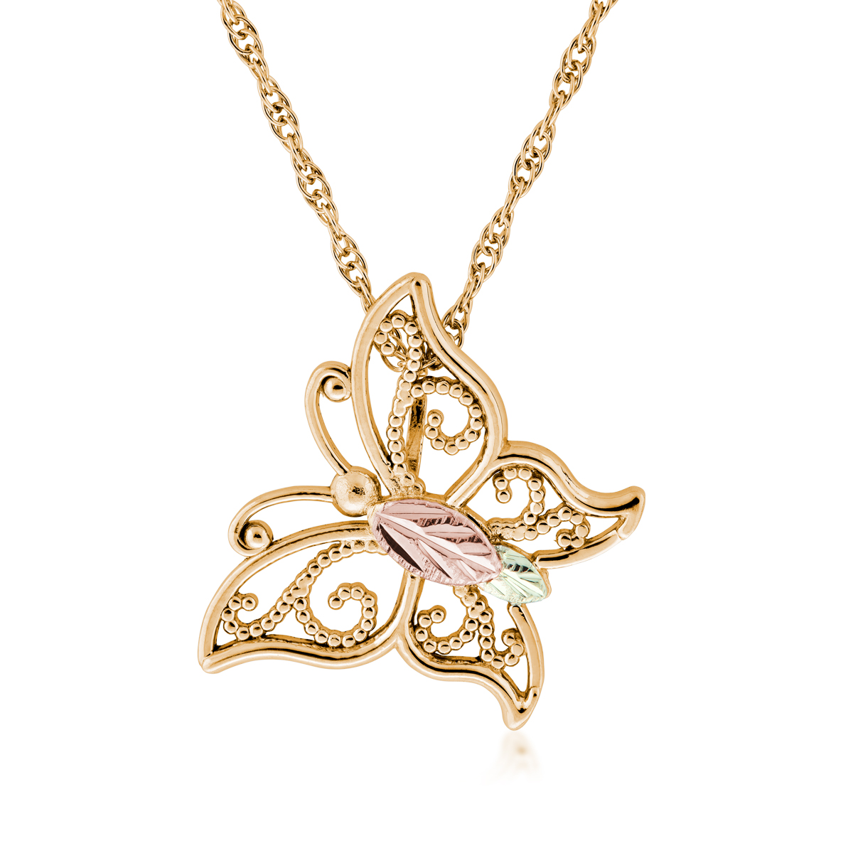 10K yellow gold Black Hills Gold open milgrain butterfly pendant