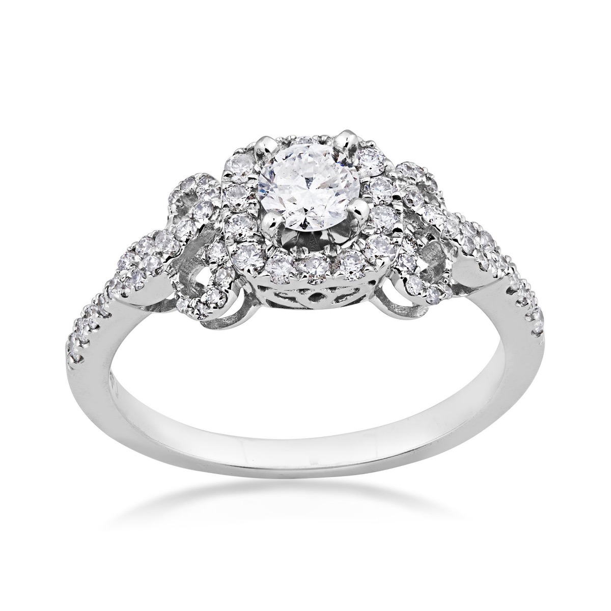 True Promise 7/10 ct. tw. Round Brilliant Diamond Halo Engagement Ring with Filigree Band in 14K White Gold - YFRB1080-WBM4WA