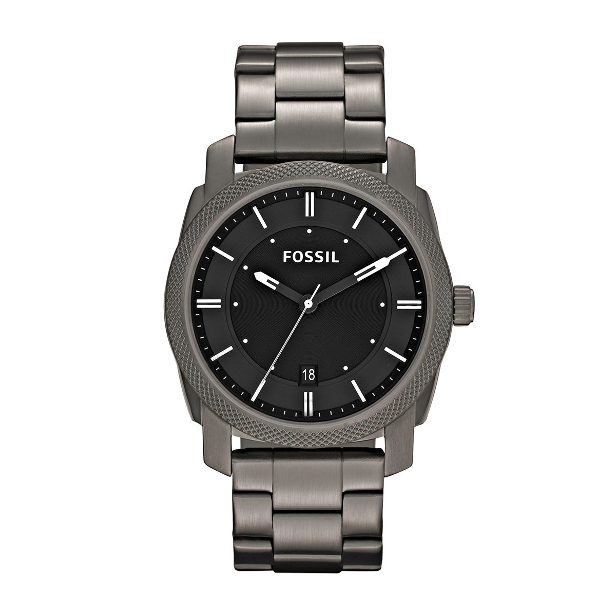 Gray stainless steel black dial men's Fossil quartz machine watch