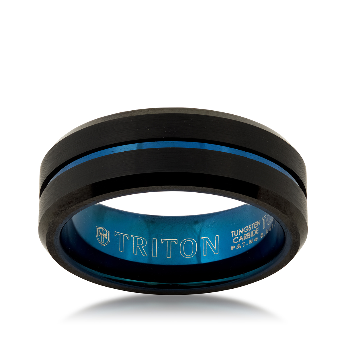 men's tungsten wedding band with blue stripe
