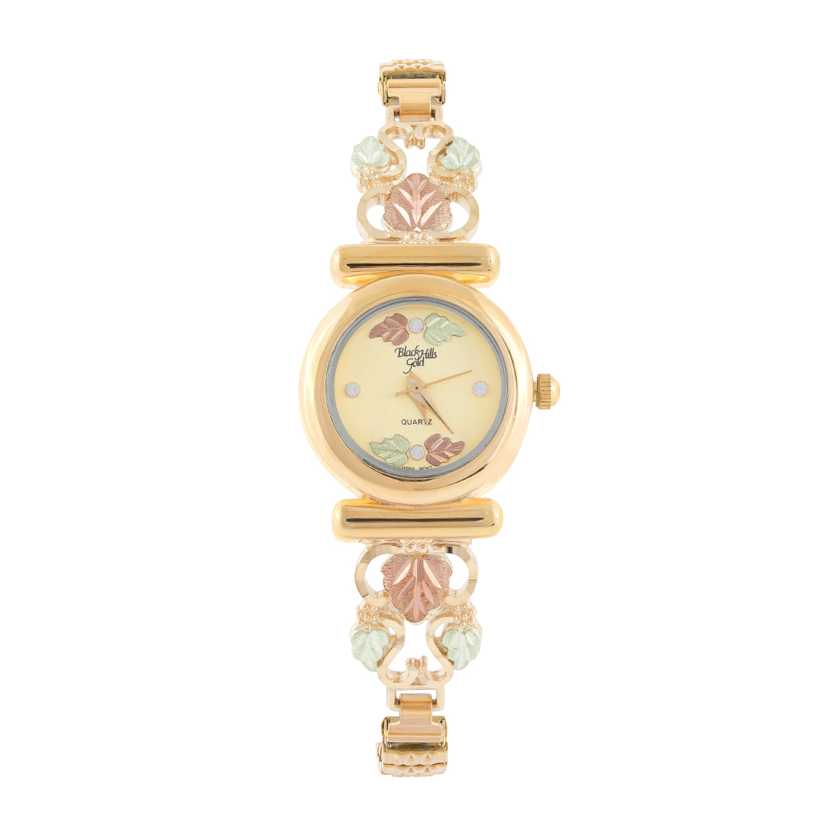 Gold-tone stainless steel gold dial and grapevine expansion band Black Hills Gold watch