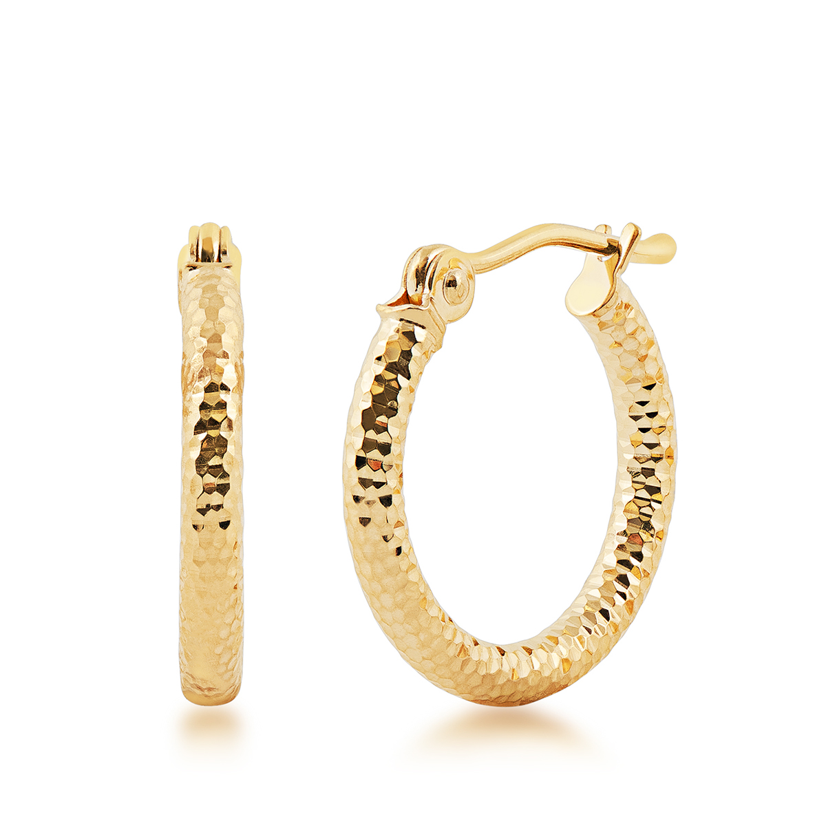 yellow gold diamond cut hoop earrings