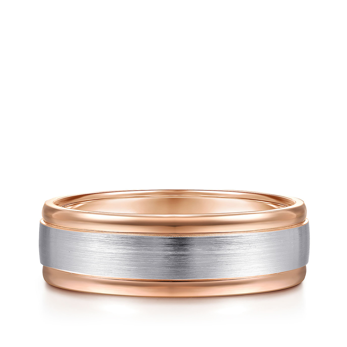 14K white and pink gold Gabriel & Co. David men's satin finish polished edge wedding ring
