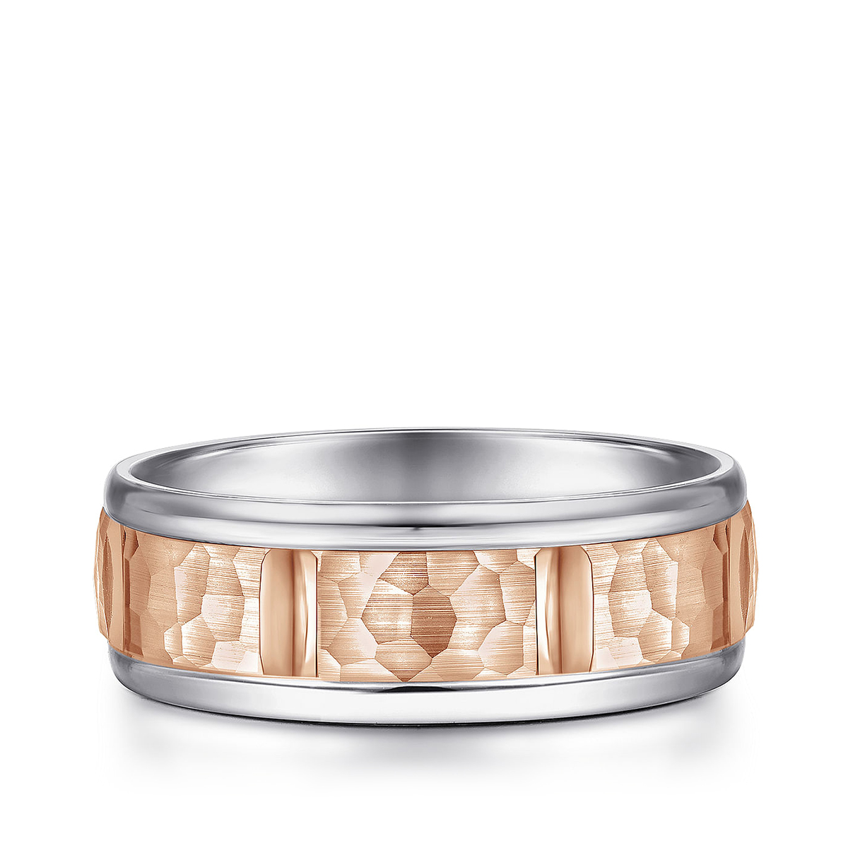 Gabriel & Co. John men's 7mm hammered finish station wedding ring