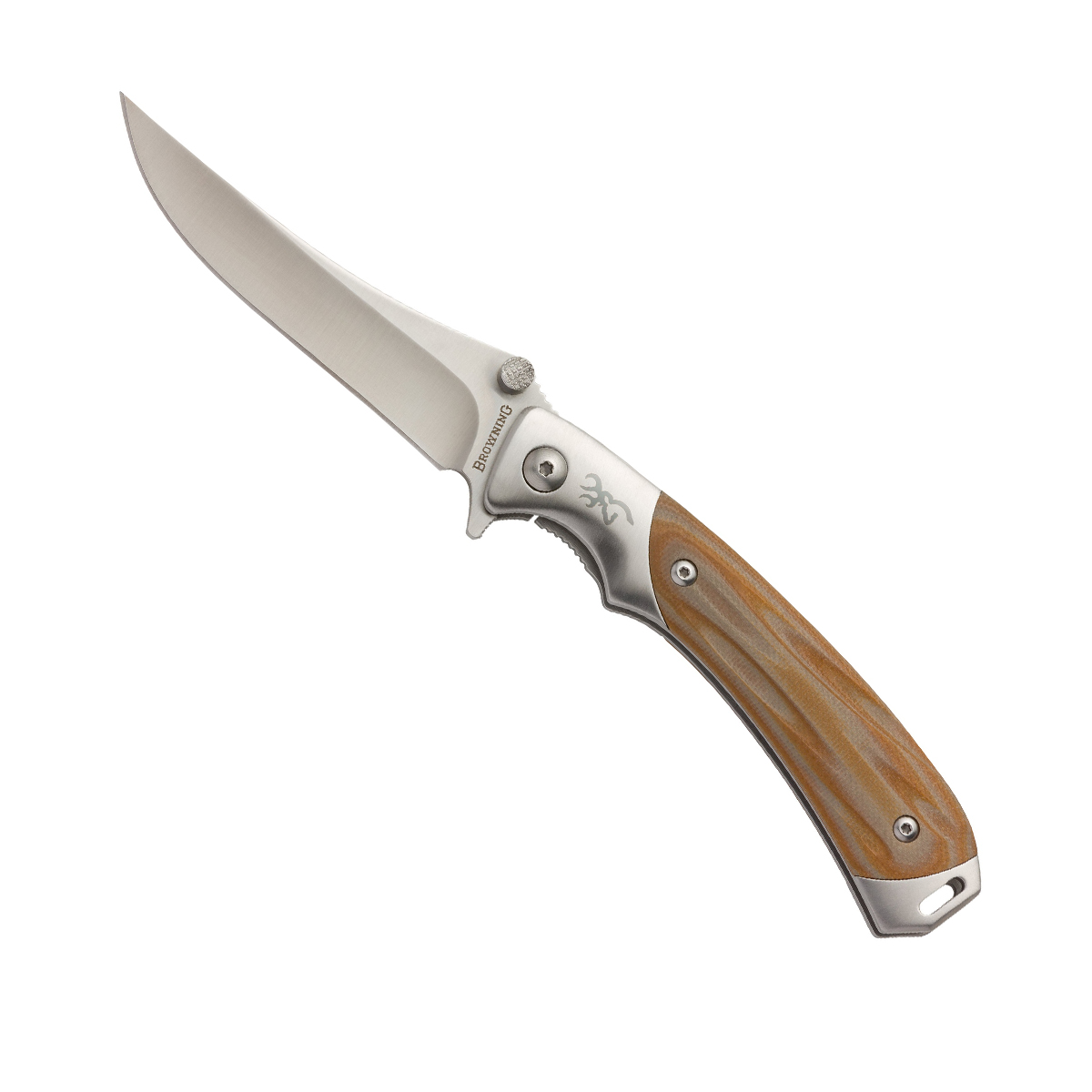 wooden folding knife with silver-tone blade