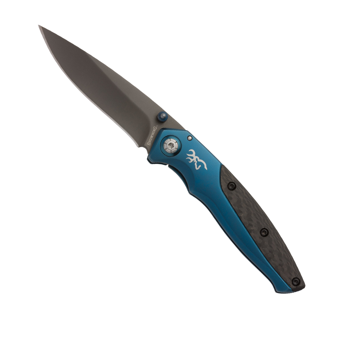 blue folding knife with black blade