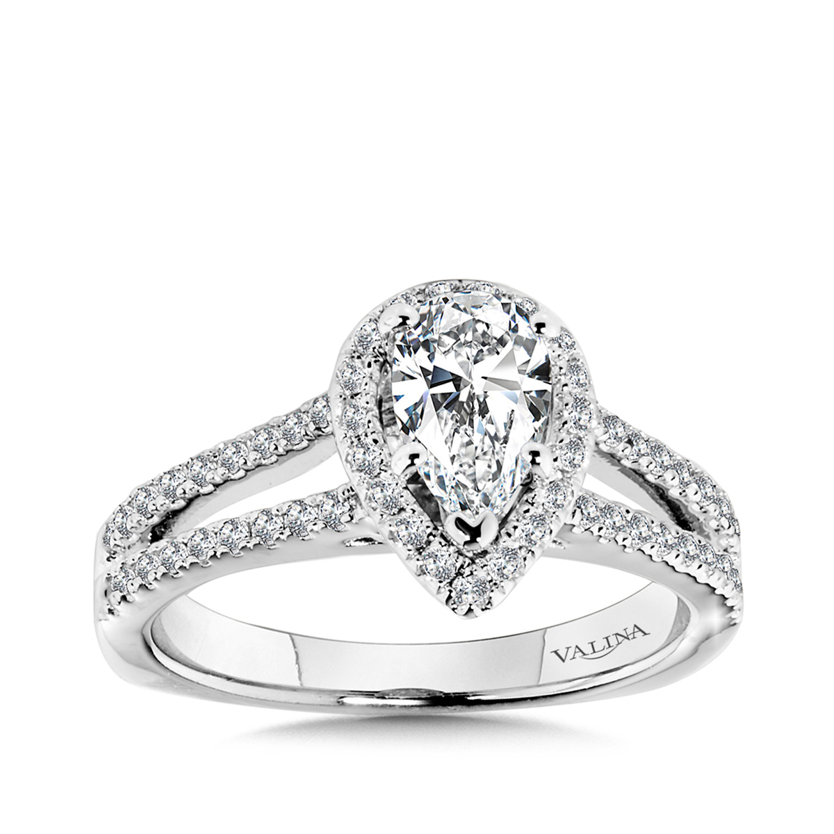 White & yellow gold 1/10 ct. tw. diamond halo split shank pear semi-mount engagement ring