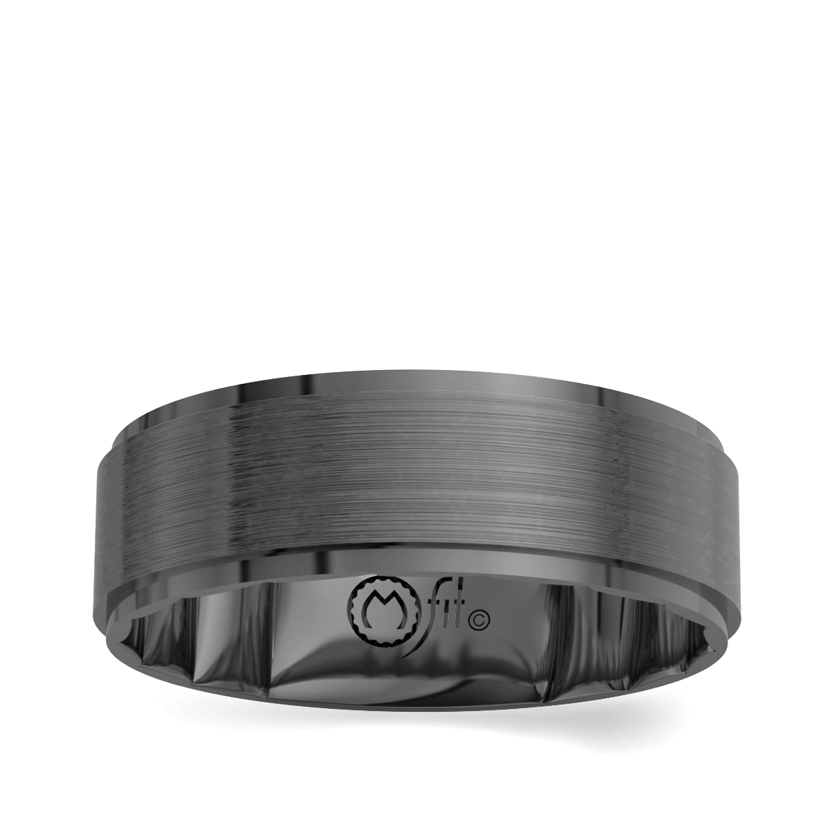 Satin center wedding band in black rhodium plated white gold