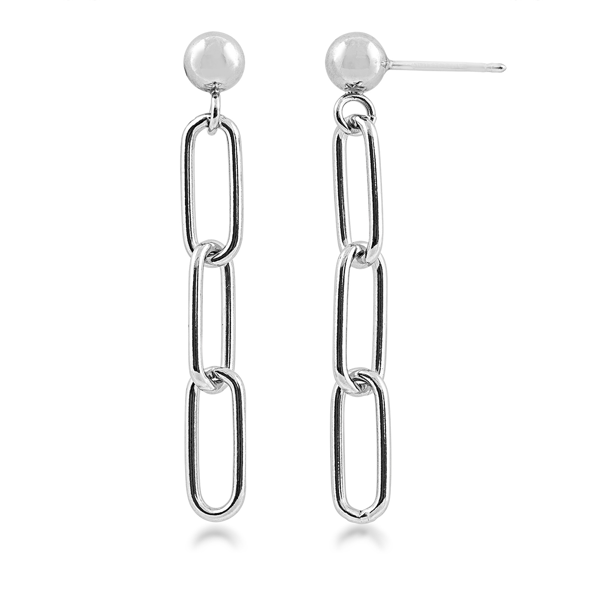 sterling silver ball stud earrings with three link paperclip chain dangles