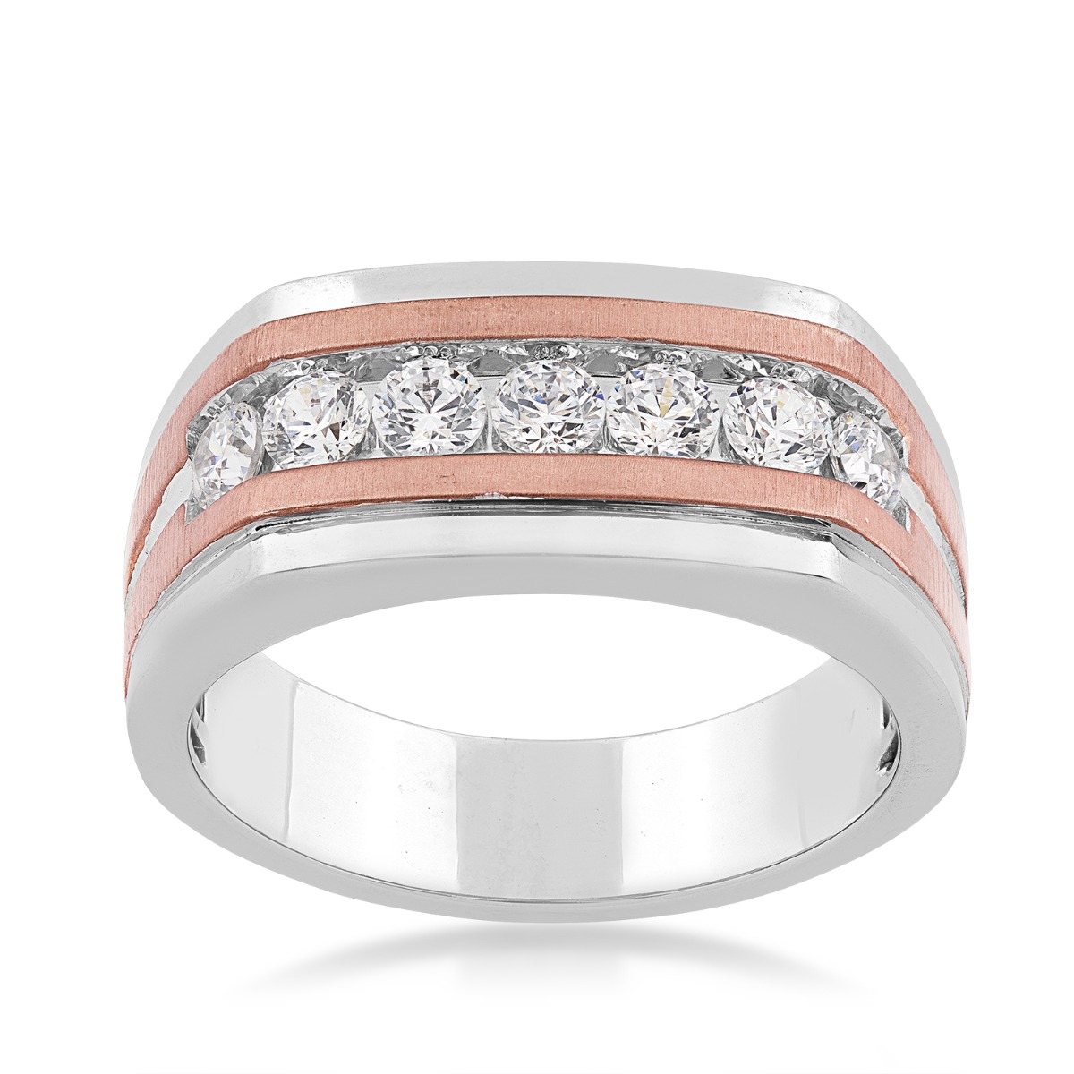 white and pink gold channel set diamond ring