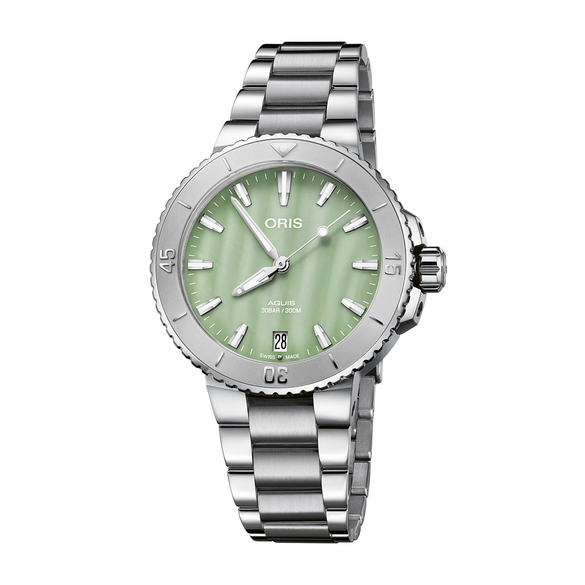 Stainless steel green mother of pearl dial unisex Oris Aquis Date automatic watch