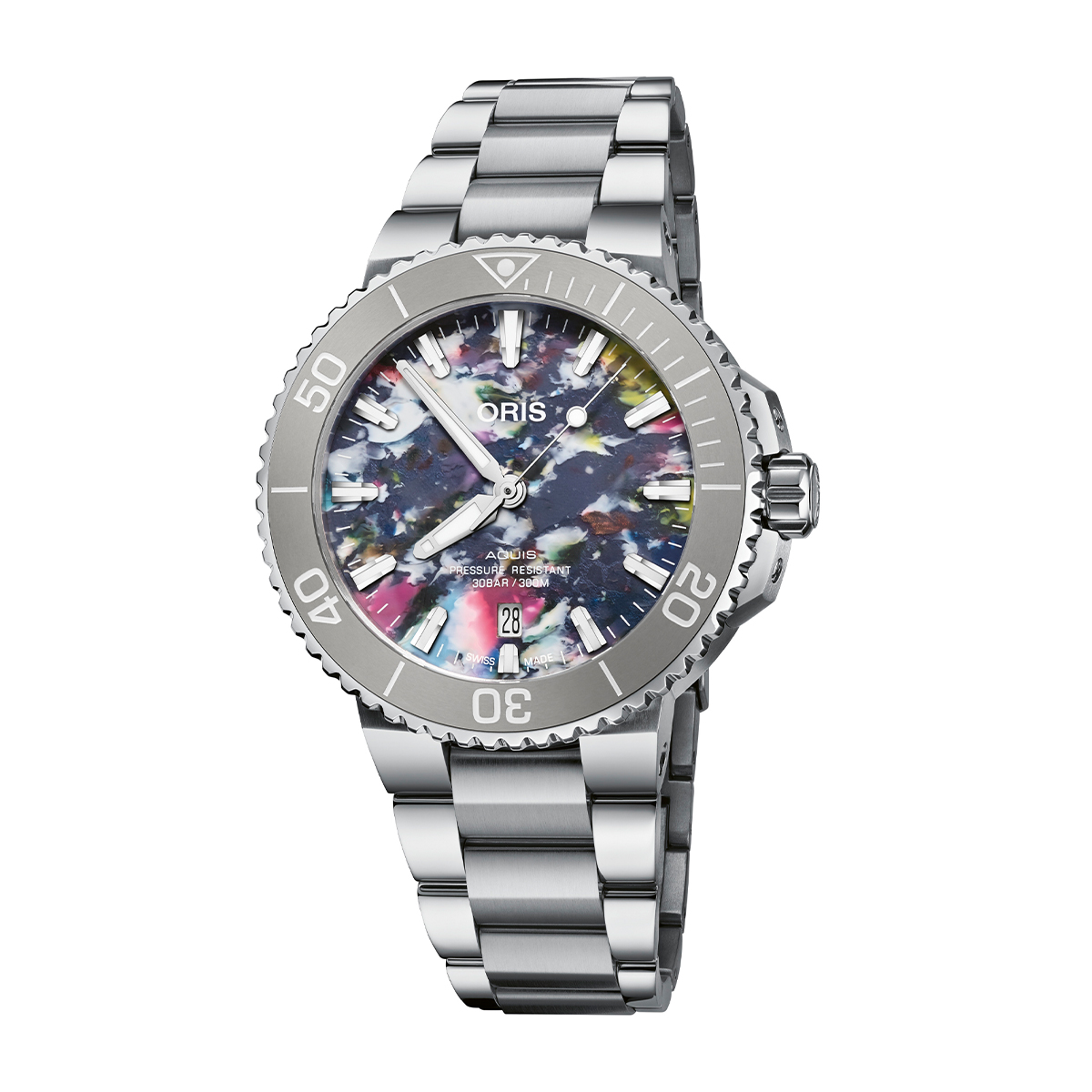 Stainless steel multicolor recycled plastic dial & 41.5mm case unisex Oris Aquis Upcycle automatic watch