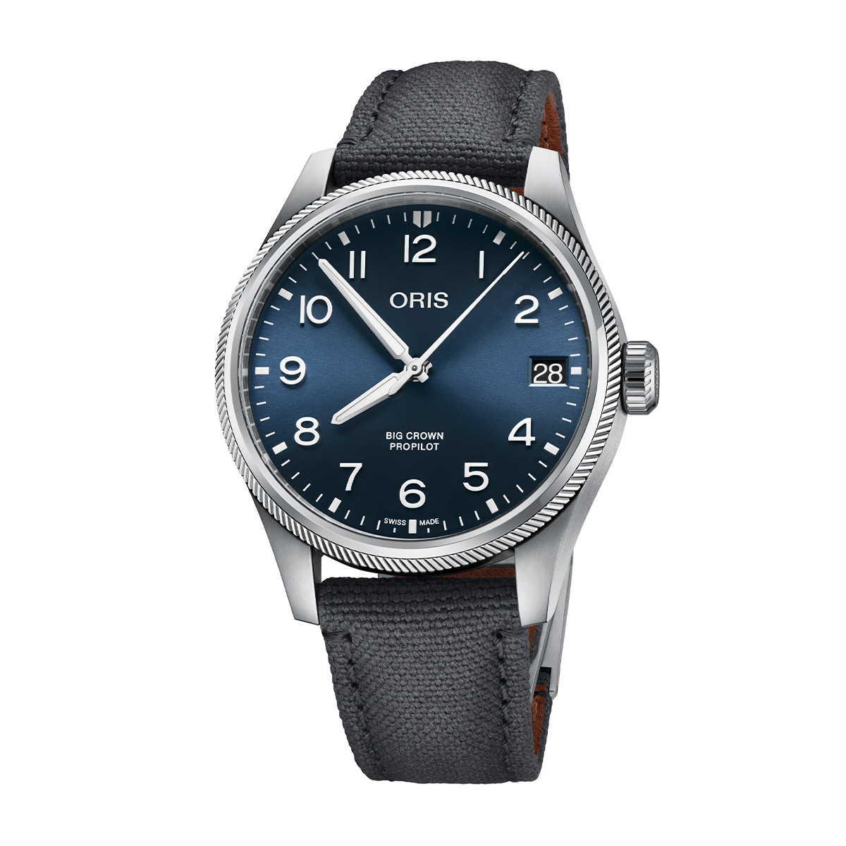 Stainless steel blue dial & dark gray nylon strap men's Oris Big Crown ProPilot automatic watch